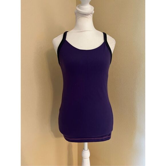Lululemon Purple w Dark Heathered Gray Trim Ujjayi Y Tank II Size 6 - Picture 5 of 6